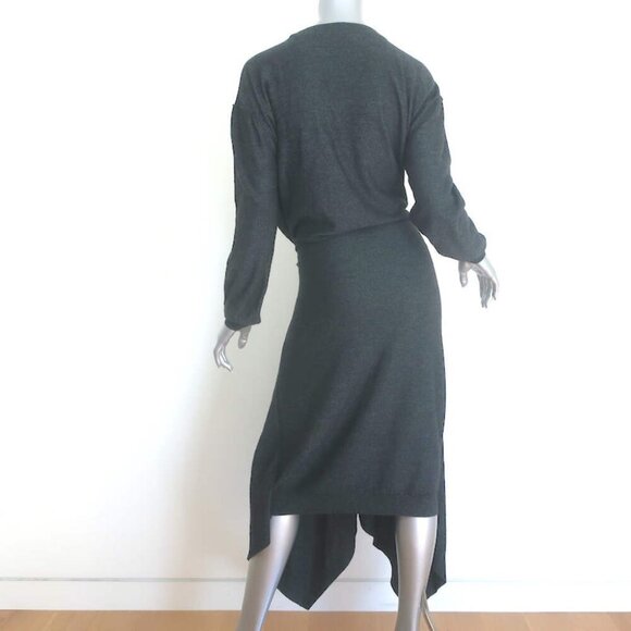 Lemaire Abiti Buttoned-Front Midi Dress Charcoal Wool-Blend Size Medium - Picture 5 of 8